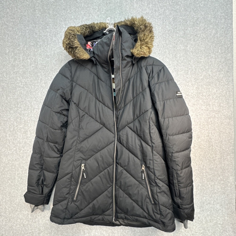 Roxy Jacket Womens Large Black Hooded DryFlight 10K Ski Snow Puffer